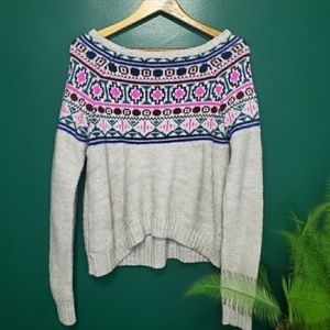 American eagle aeo Scoop Neck Printed Knit Sweater Large Beige- aztec like print